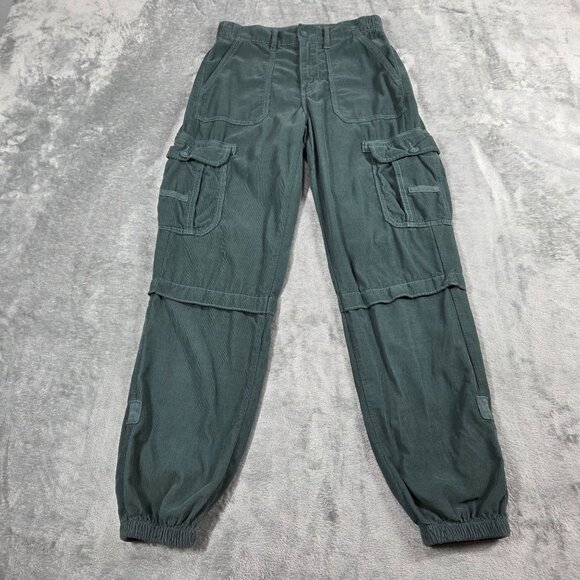 American Eagle Pants Womens 00 Green Corduroy Cargo Baggy Jogger Preppy - Picture 1 of 8